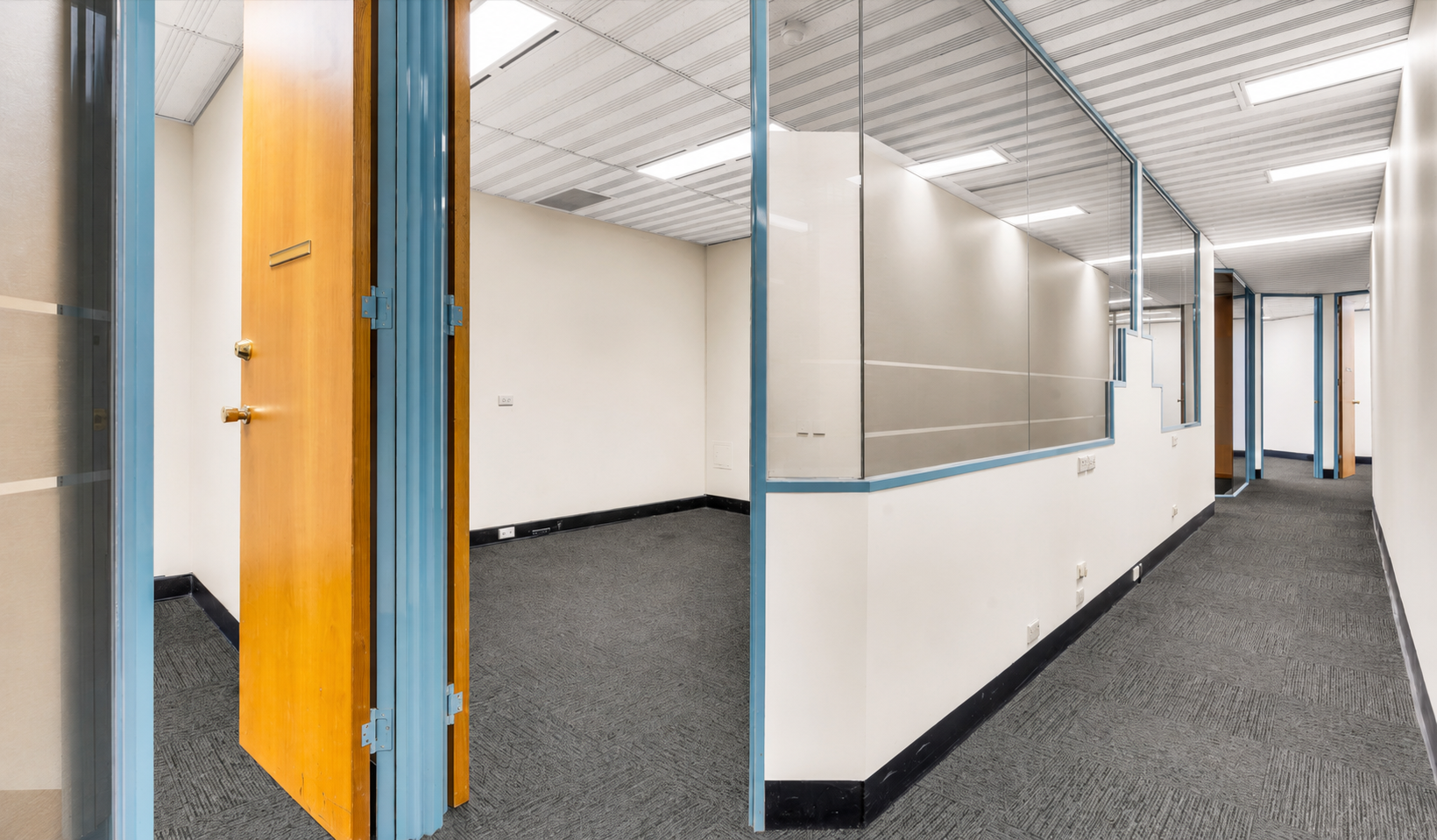 Cowork Adelaide boardroom and office corridor at Level 3, 97 Pirie Street